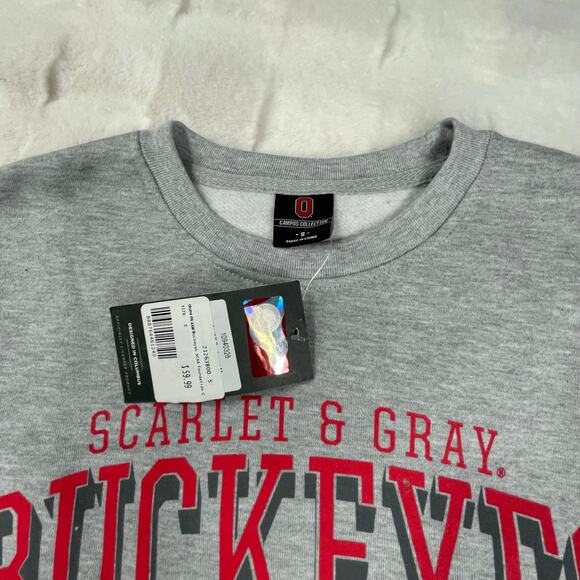 🔥NWT Campus Collection Scarlet & Gray Buckeyes Ohio State Gray Sweatshirt Sz S - Picture 4 of 10